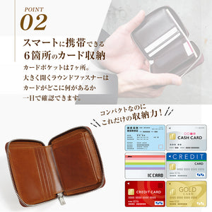 JOYA 財布 二つ折り財布 ミニ財布 ラウンドファスナー 本革 コンパクト 財布 メンズ J3007