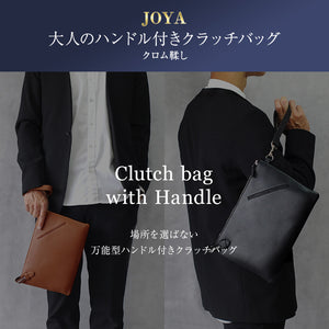 JOYA ハンドルクラッチ クラッチバッグ メンズ 本革 結婚式 冠婚葬祭 おしゃれ レザー 収納 軽量 薄い スリム クラッチ 革 持ち手 鞄 仕切り タブレット J4019