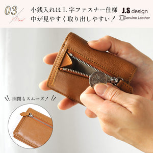 J.S Design 二つ折り財布 ミニ財布 レディース メンズ 本革 ミニウォレット JS-9016